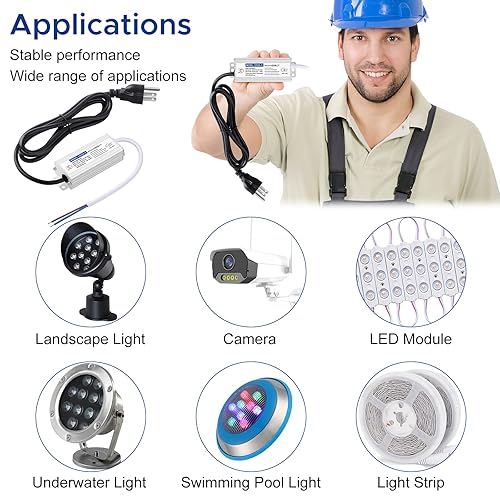 Miniatura 6 de Controlador LED de 24 vatios impermeable IP67, fuente de alimentación de 12 V CC 2A, convertidor de 120 V CA a 12 V CC, con enchufe de 3 clavijas y