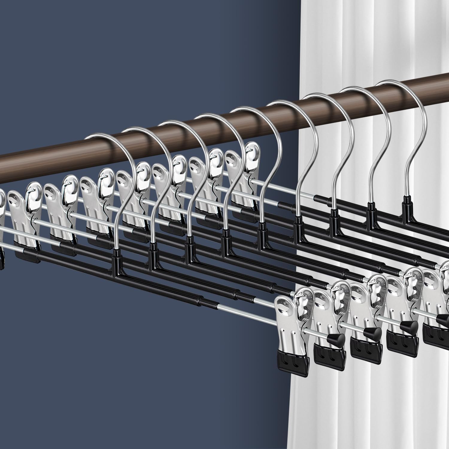Pants Hangers with Clips 20 Pack 16Inch Adjustable Skirt Hanger for Women Non-Slip Trousers Hanger for Jeans Clothes Hangers for Pants Heavy Duty Space Saving Shorts Hangers,Black
