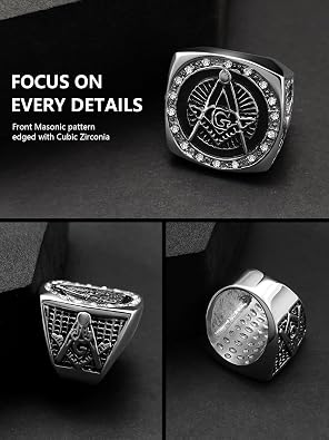 Masonic Signet Rings for Men, 316L Stainless Steel/18K Real Gold/Black Metal Freemason Jewelry, Punk Biker Mason Ring, Size 7-12