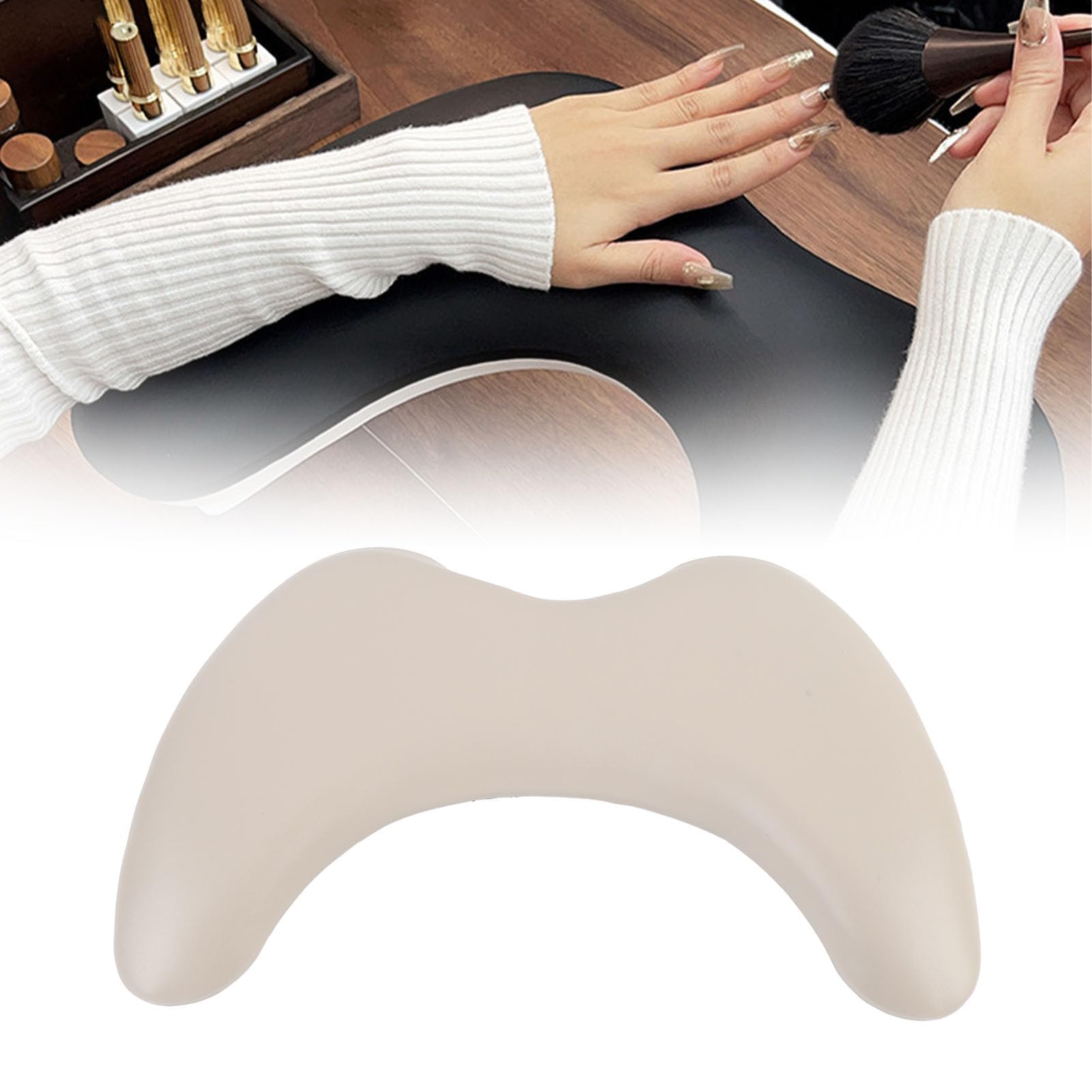 Alomejor Reposabrazos de Cuero PU para Uñas, Almohadilla de Mano para Manicura en Forma de U, Reposabrazos Cómodo para Tecnología de Uñas (Beige)