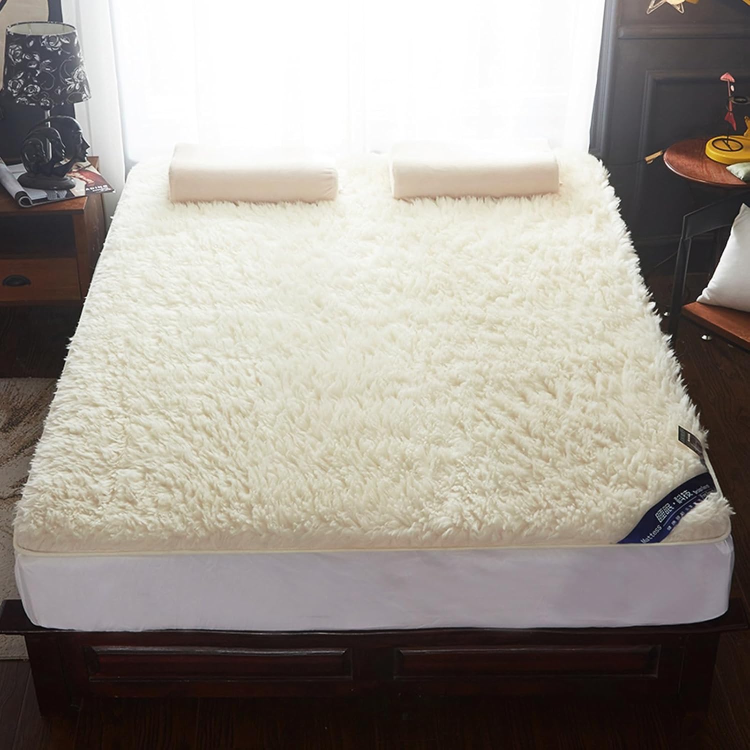Wool Mattress Pad, Lamb Wool Mattress Topper, Wool Mattress Pad Queen,Fleece Mattress Topper, Lamb Wool Mattress,Australian Pure Sheep Wool Fleece Fitted Mattress(Long Hair-2,59 * 78.7in)