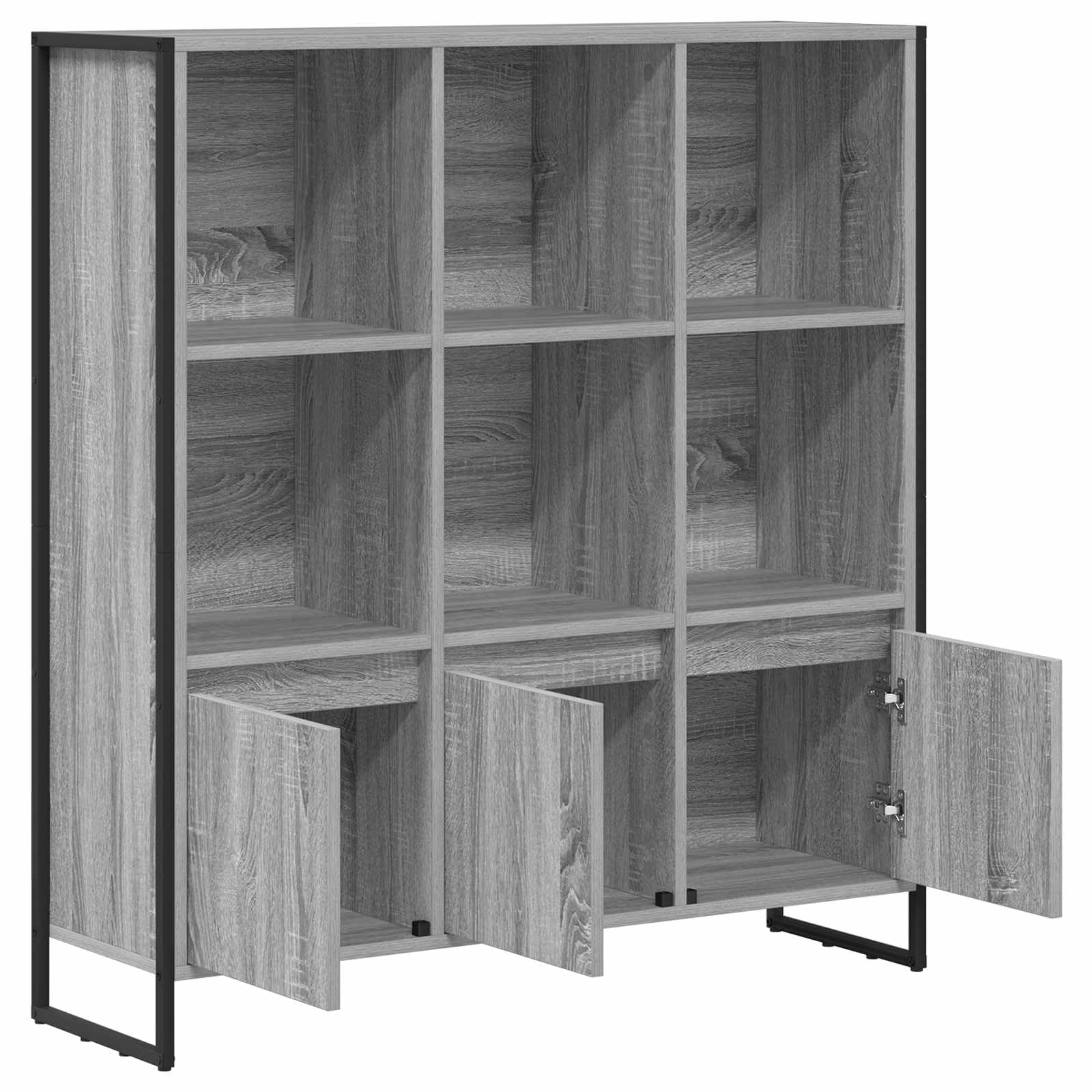 Regał na książki Sonoma szary materiał drewnopochodny, 99,5 x 30 x 108 cm, z 18 przegródkami i 6 drzwiami, nowoczesny regał do salonu, trwały, uniwersalny, do biura i studia