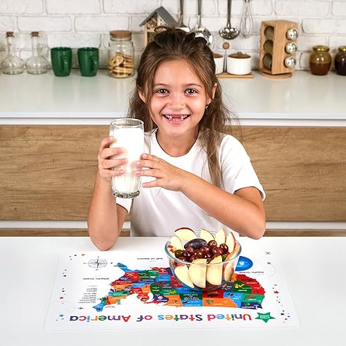 Miniatura 8 de Simply Magic Discovery - Juego de 5 manteles individuales educativos para niños, manteles individuales antideslizantes para mesa de comedor,