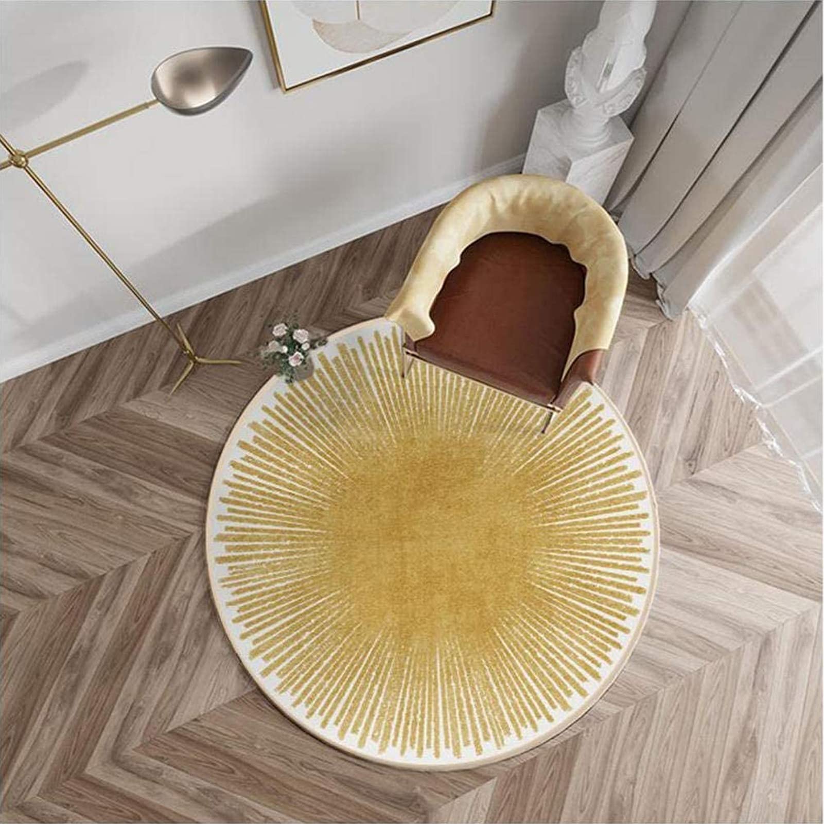 Tapis jaune rond moderne grand salon chambre lavable 200cm
