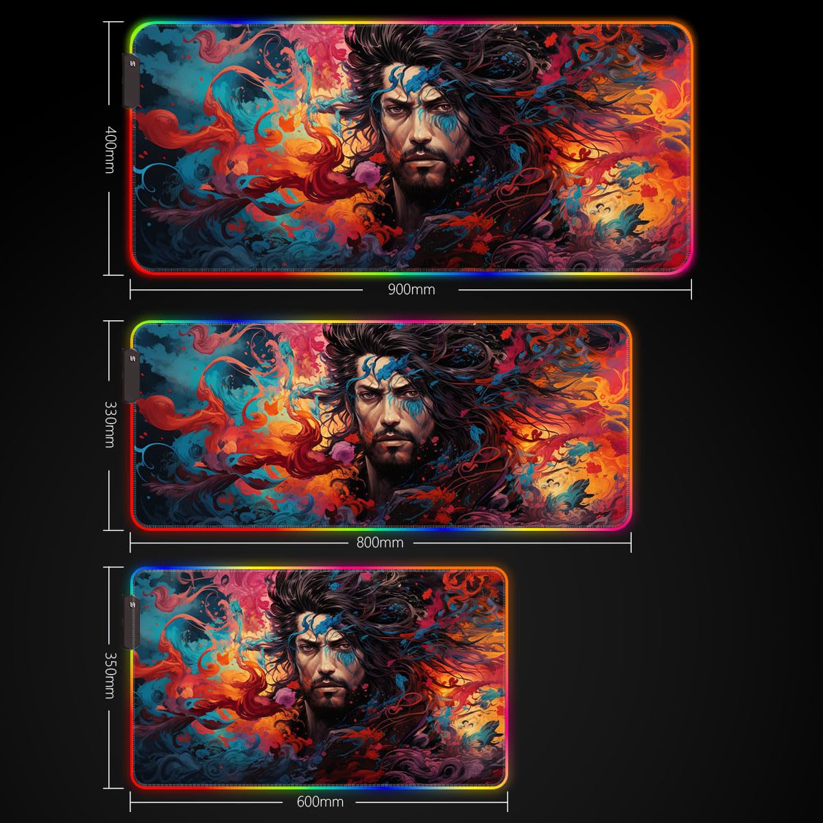 Tappetino Mouse XXL Samurai E Luna Rossa - Morbido E Impermeabile, 90x40cm - Perfetto Per Gioco E Ufficio