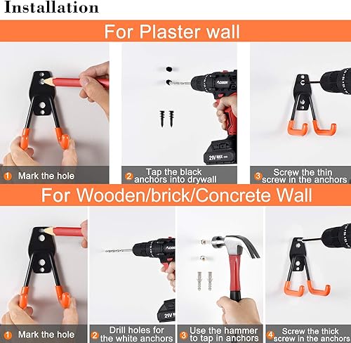 Miniatura 8 de AOBEN Ganchos de garaje resistentes, ganchos de almacenamiento de garaje, ganchos de herramientas y ganchos combinables de montaje en pared para