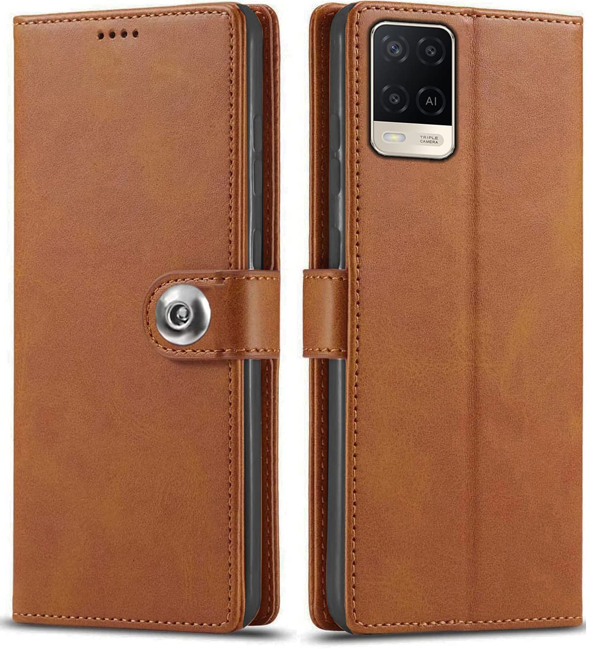 SHINESTAR Ultimate Leather Finish Flip Cover for Oppo A54 | Inside TPU & Inbuilt Stand | Wallet Style Back Cover Case for Oppo A54 | Stylish Button Magnetic Closure - Brown (B09GMFZJFZ) Amazon Price History, Amazon Price Tracker