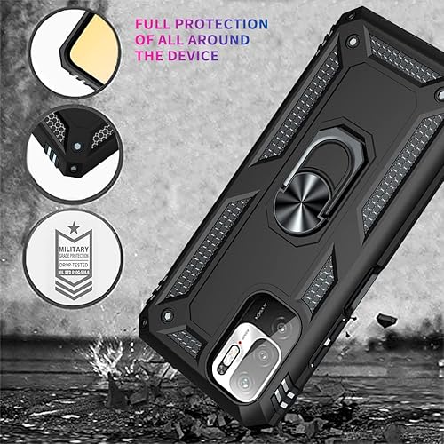Miniatura 7 de Funda para Mi Poco M3 ProRedmi Note 10T 5G M2103K19G con protector de pantalla de vidrio templado, grado militar anillo de metal soporte magnético