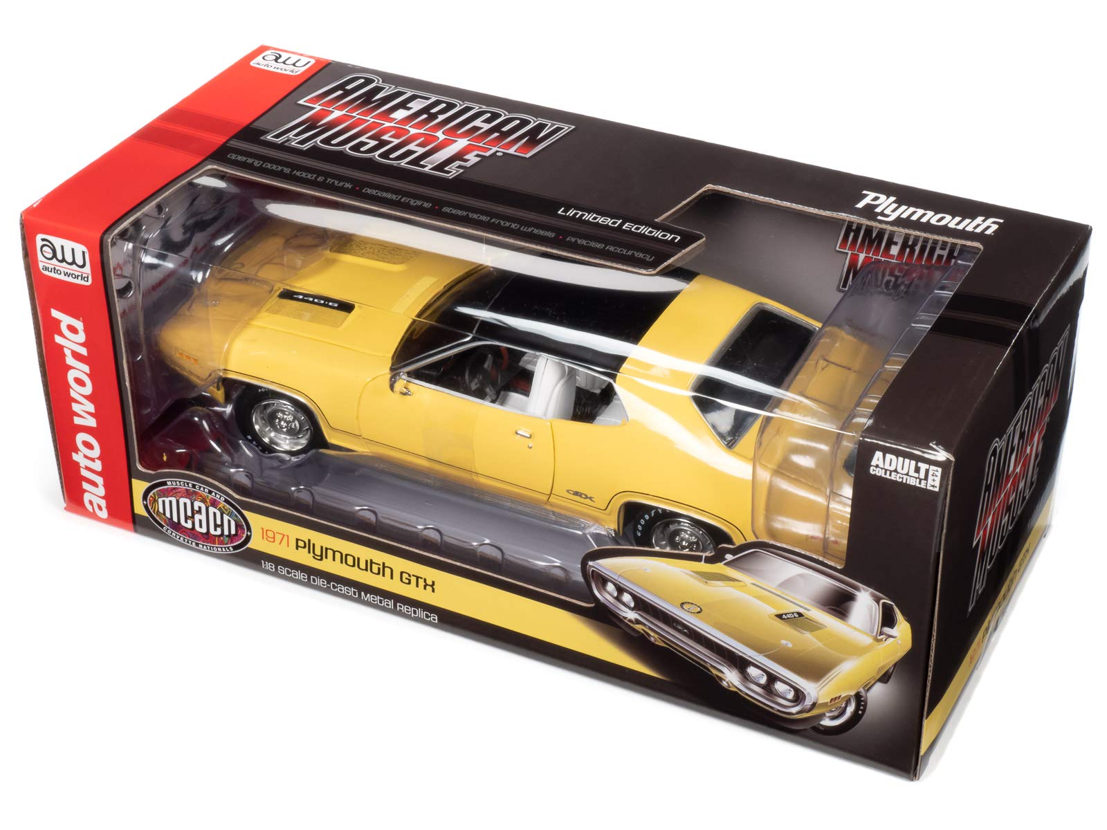 American Muscle 1971 Plymouth GTX in Lemon Twist with Black Top