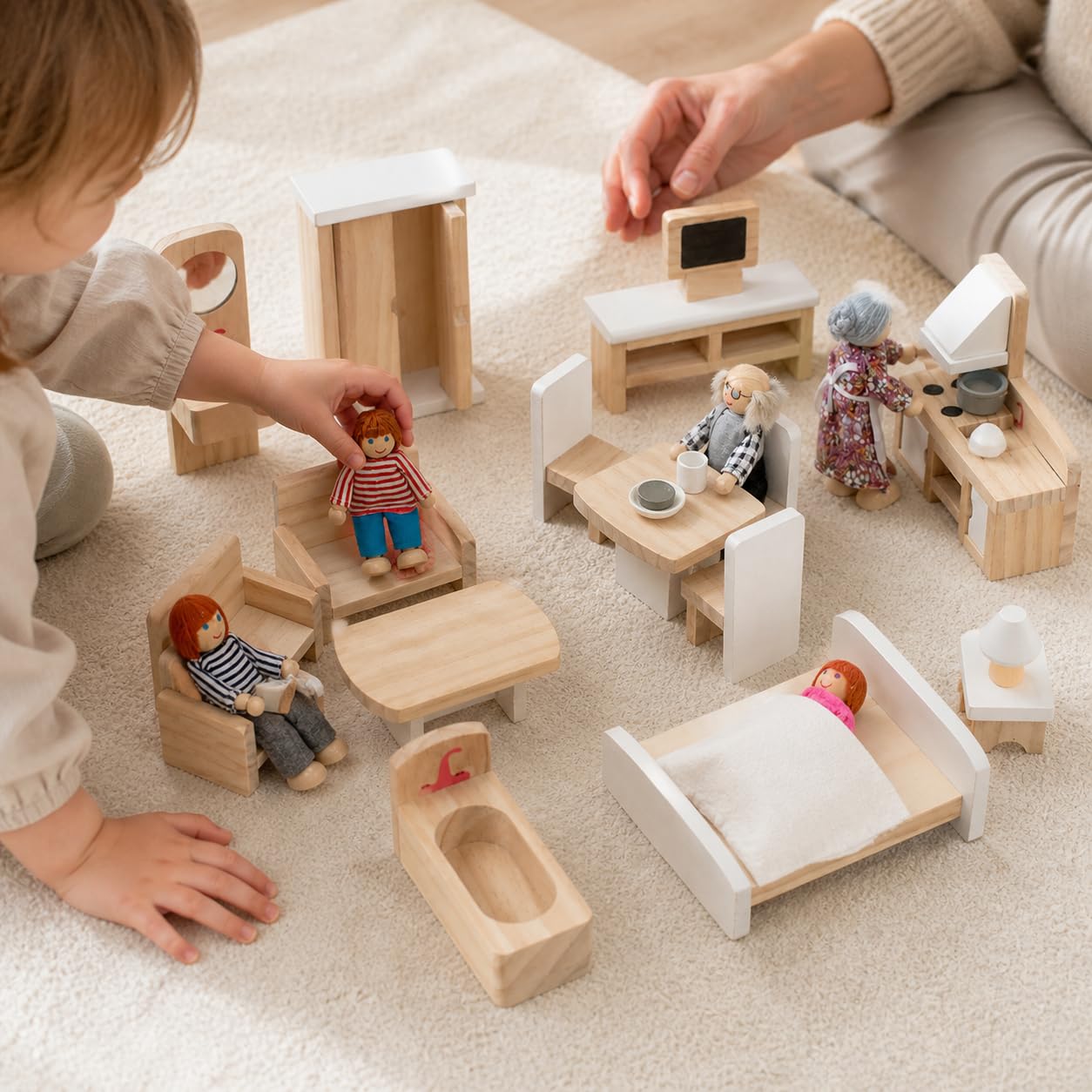Mobili in Legno per Casa delle Bambole, Set di mobili in legno per casa delle bambole modello B