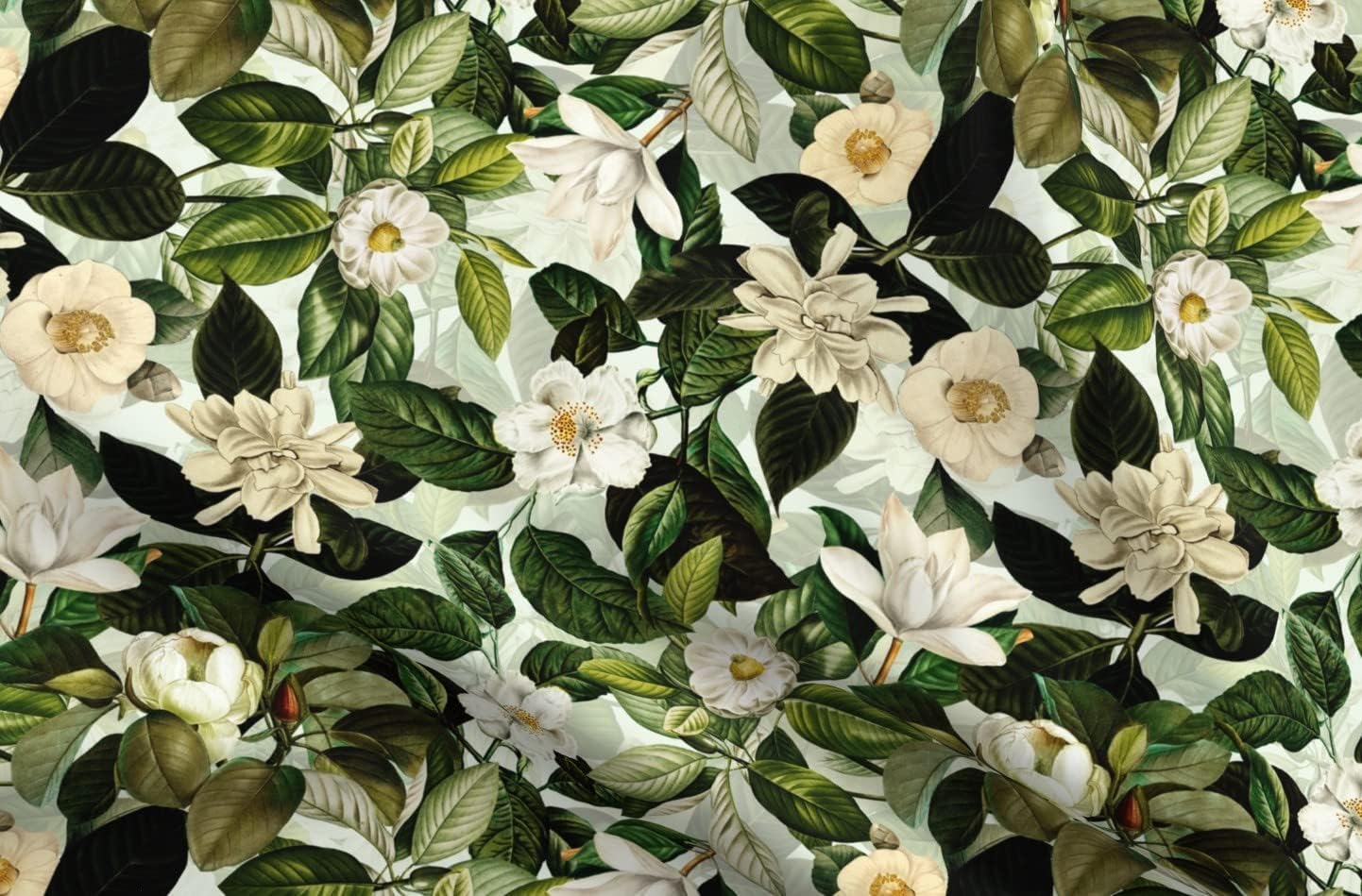 Spoonflower Fabric - Vintage Floral Nostalgic Magnolia Southern Botanical Romantic Printed on Denim Fabric by The Yard - Bottomweight Apparel Home Decor Upholstery