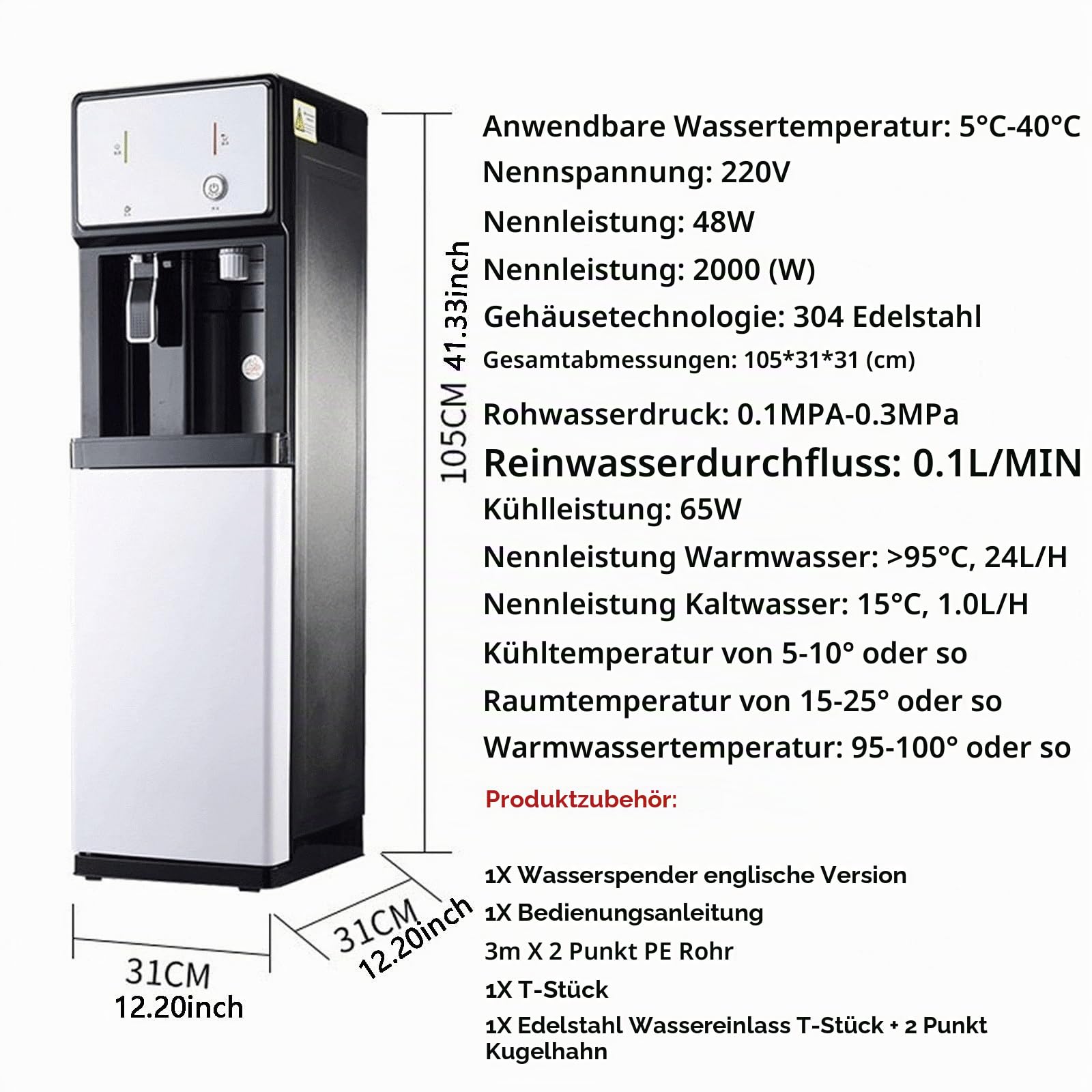 Freistehend Netzgespeiste Einheit Laden Wasserspender,Kühler & Wasserspender Für Trinkwasser,Heißwasserspender Mit Installationskit,3 Wassertemperaturen,Geeignet Für Kommerzielle Nutzung