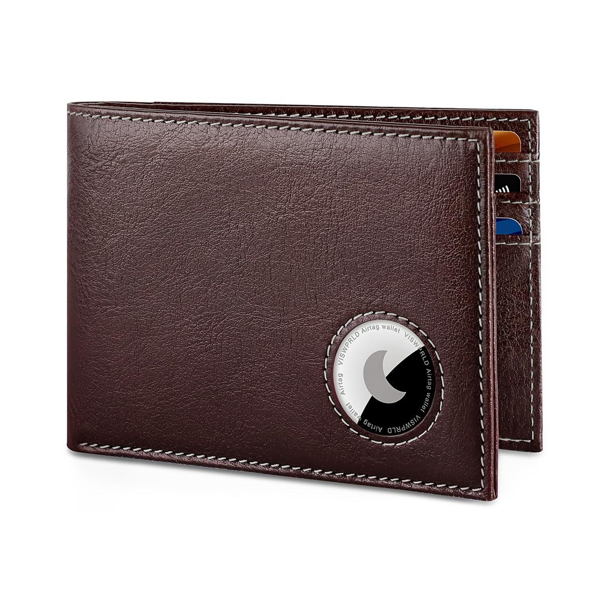 Bifold Full-Grain Leather Men's Wallet with Airtag Holder | Wallet for Apple Air Tag (1st & 2nd Generation), Slim Wallet for Men with RFID Blocking, 11 Card Slots Oil-Wax Red Brown