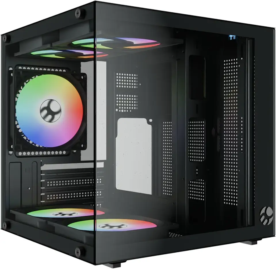 Gabinete Gamer Aquário Life Pro MICRO-ATX, MINI-ITX com 5 Fans Rainbow - Bluecase (Preto)