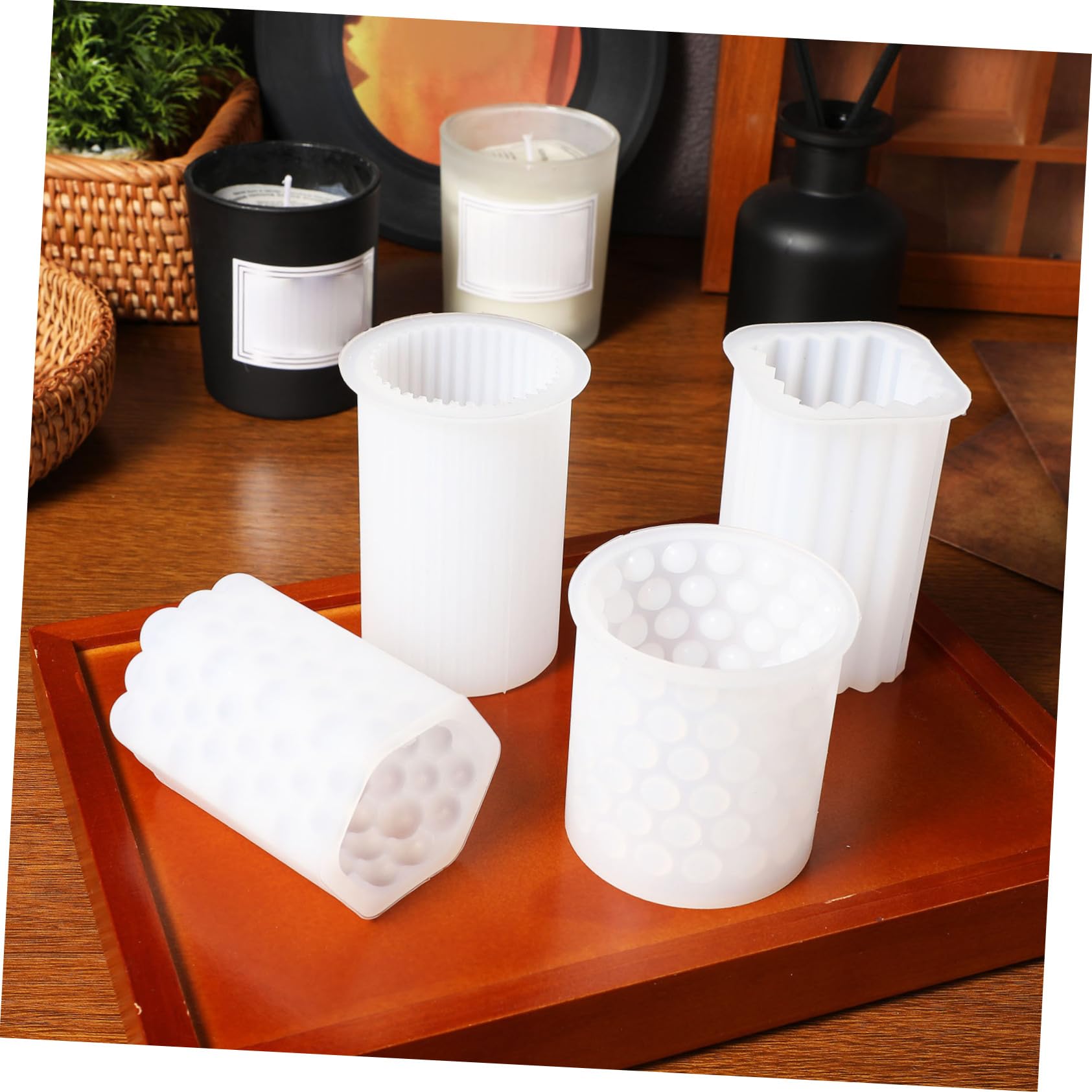 Uonlytech 3 Series Molde De Vela Fabricación De Velas Moldes Para Velas Votivo Perfumado Forma Molde De Silicona Para Velas Molde De Silicona De Escritorio Gel De Sílice 4 Piezas X 3