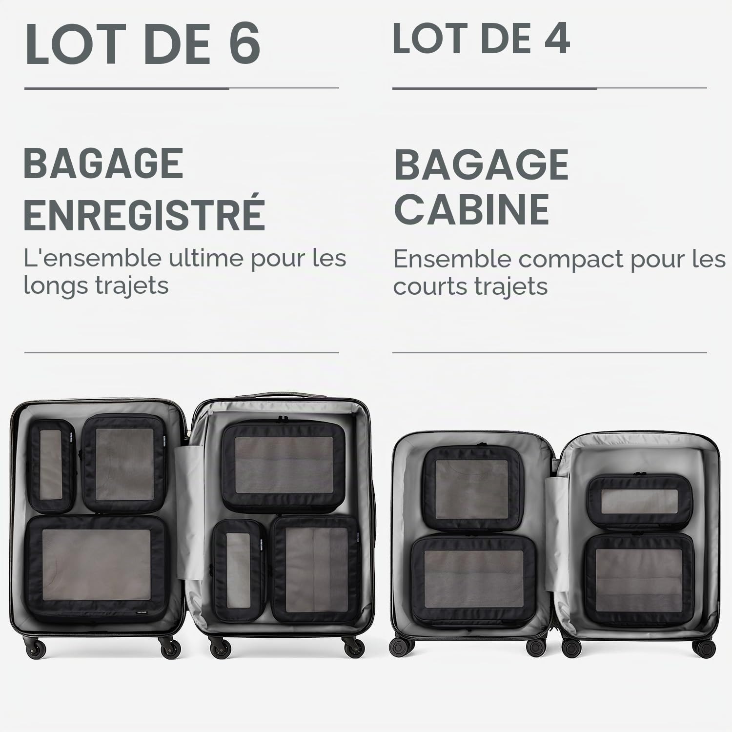 Aerotrunk Lot de 4 cubes d'emballage de compression pour voyage – Sacs de rangement de bagages – Cubes d'emballage à double fermeture éclair pour valises (lot de 4, noir)