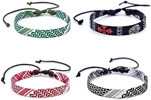 4 Pieces Palestinian Keffiyeh Bracelet for Women Men Handmade Adjustable Woven Fabric Braceletss Jewelry