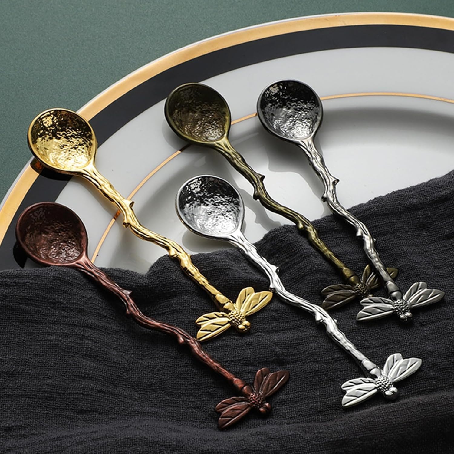 Retro Dragonfly Stainless Steel Coffee Spoon, Dessert Teaspoon, Creative Kitchen Gadget (Antique Bronze)