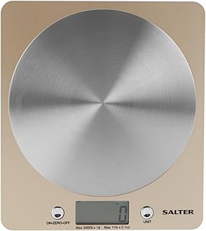 Salter 1036 OLFEU16 Olympus Digital Kitchen Scale - Electronic Cooking/Baking Scales, Food Weighing Scale with 5KG Capacity, Stainless Steel Platform, Add & Weigh Tare Function, Measures Liquids, Gold