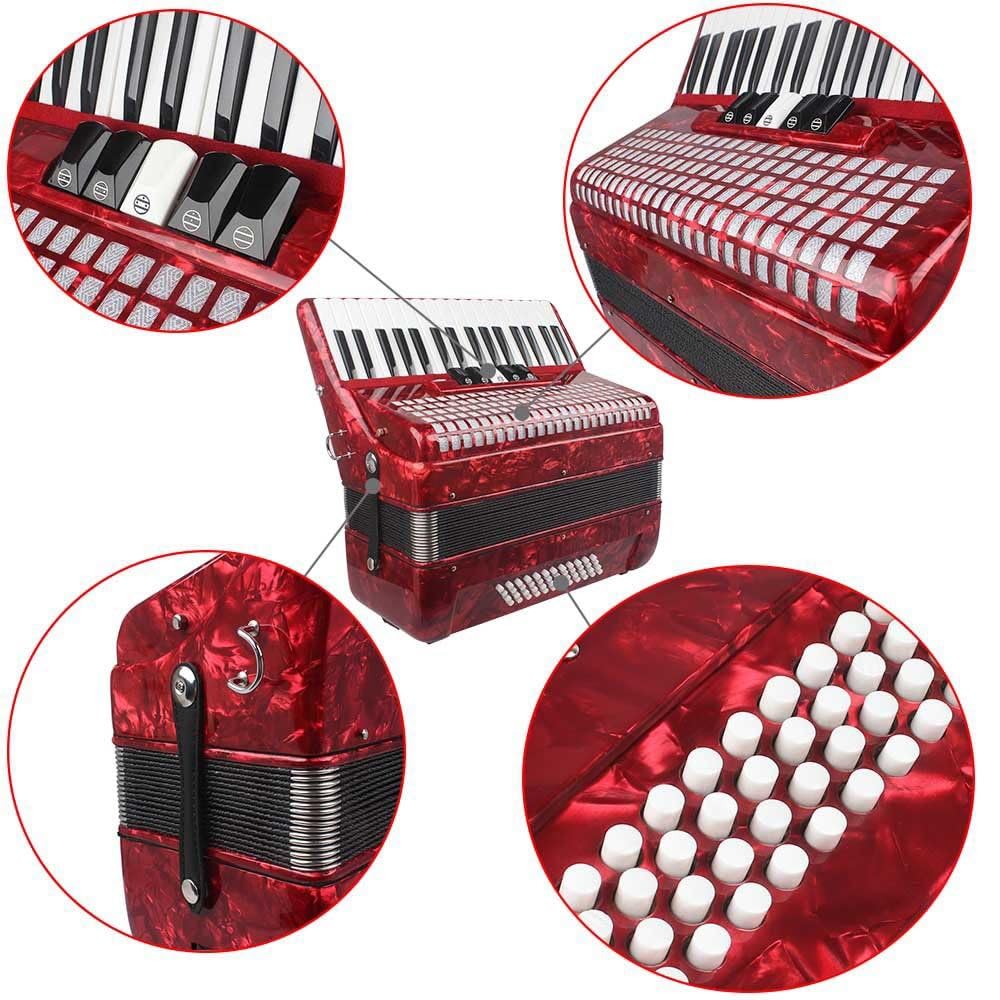 Fisarmonica in acero 34 tasti 48 bassi, corpo solido in xilofono, soffietto in pelle di agnello, nero rosso opzionale, vernice spray for pianoforte, adatta a principianti e professionisti, inclusa bor