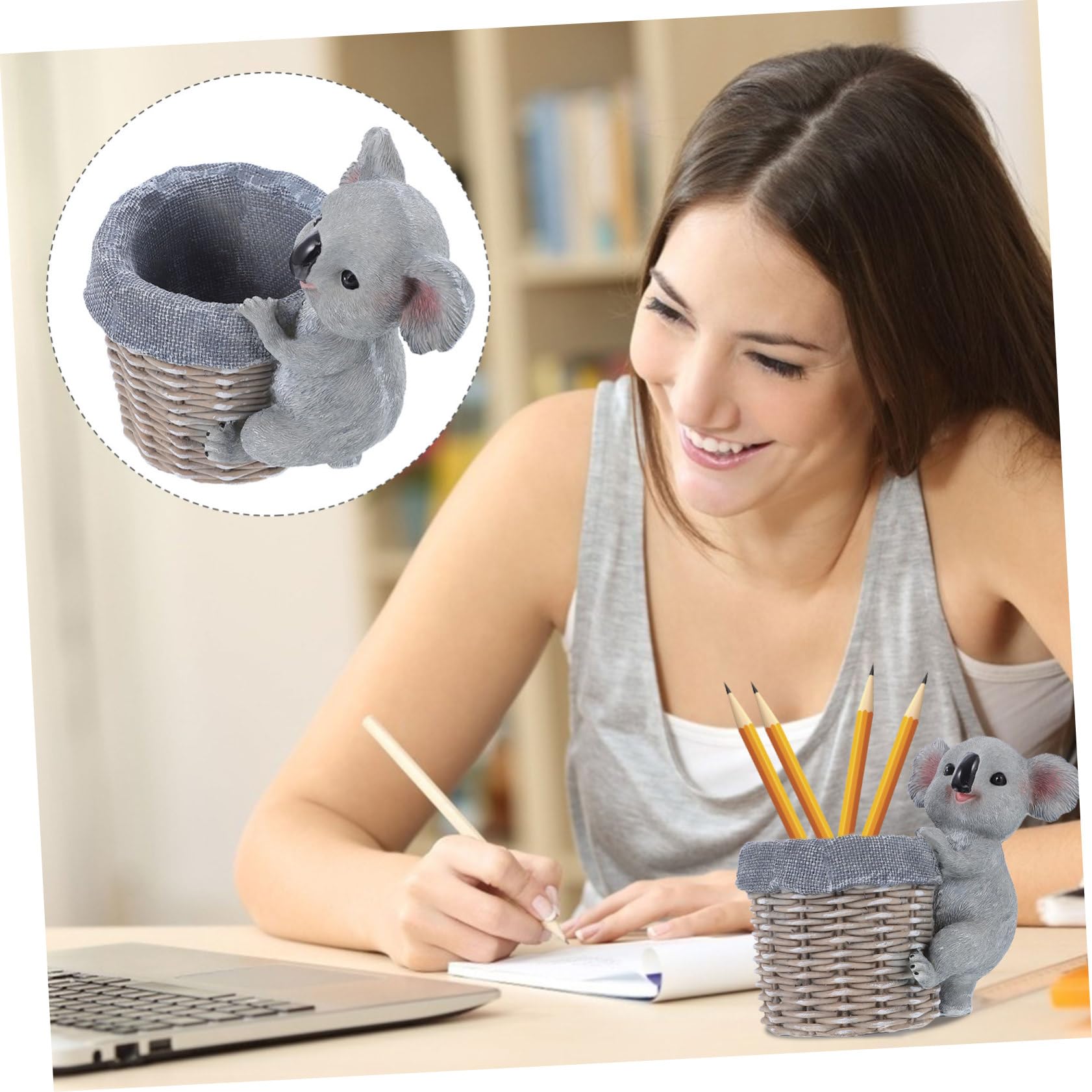 NUOBESTY Organizza La Tua Scrivania Con Il Portapenne 3d Koala - Portapenne Da Trucco in Resina E Portatile