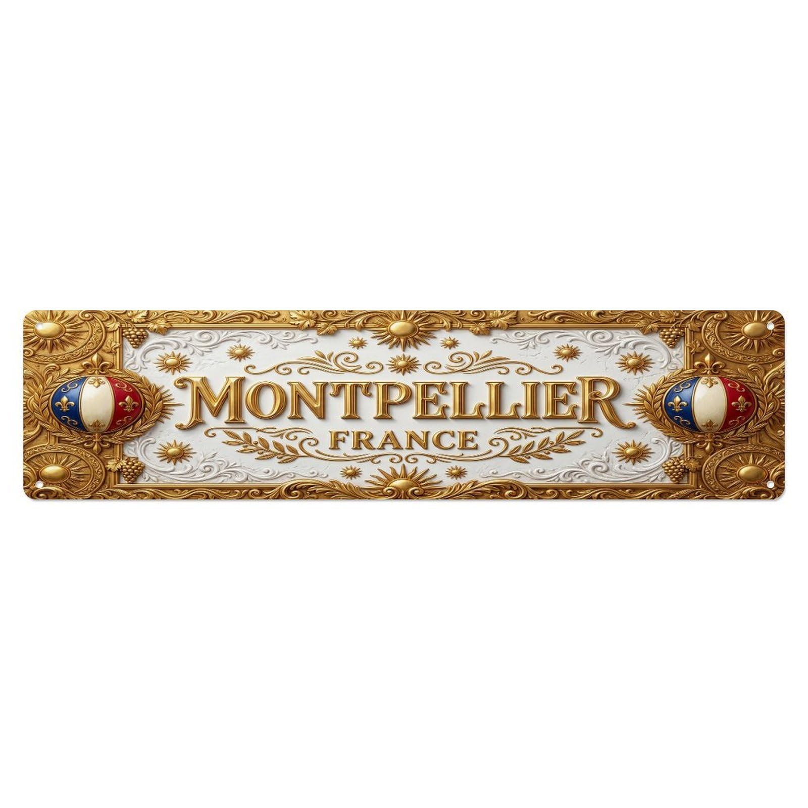 Vintage Montpellier France Flag Pattern Metal Tin Sign