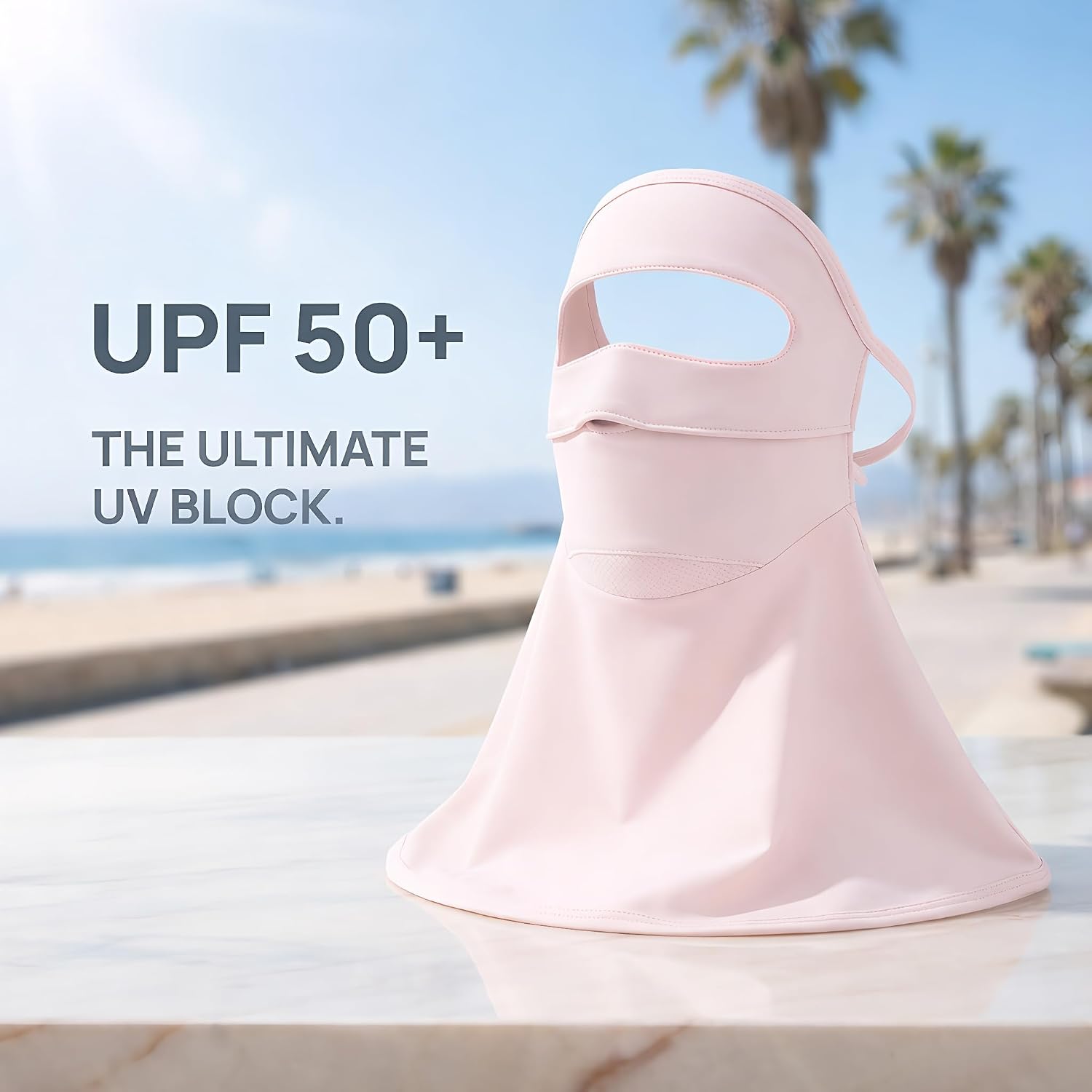 UPF50+ Full Face Sun Mask for Women, Breathable UV Protection with Neck Coverage & Adjustable Strap
