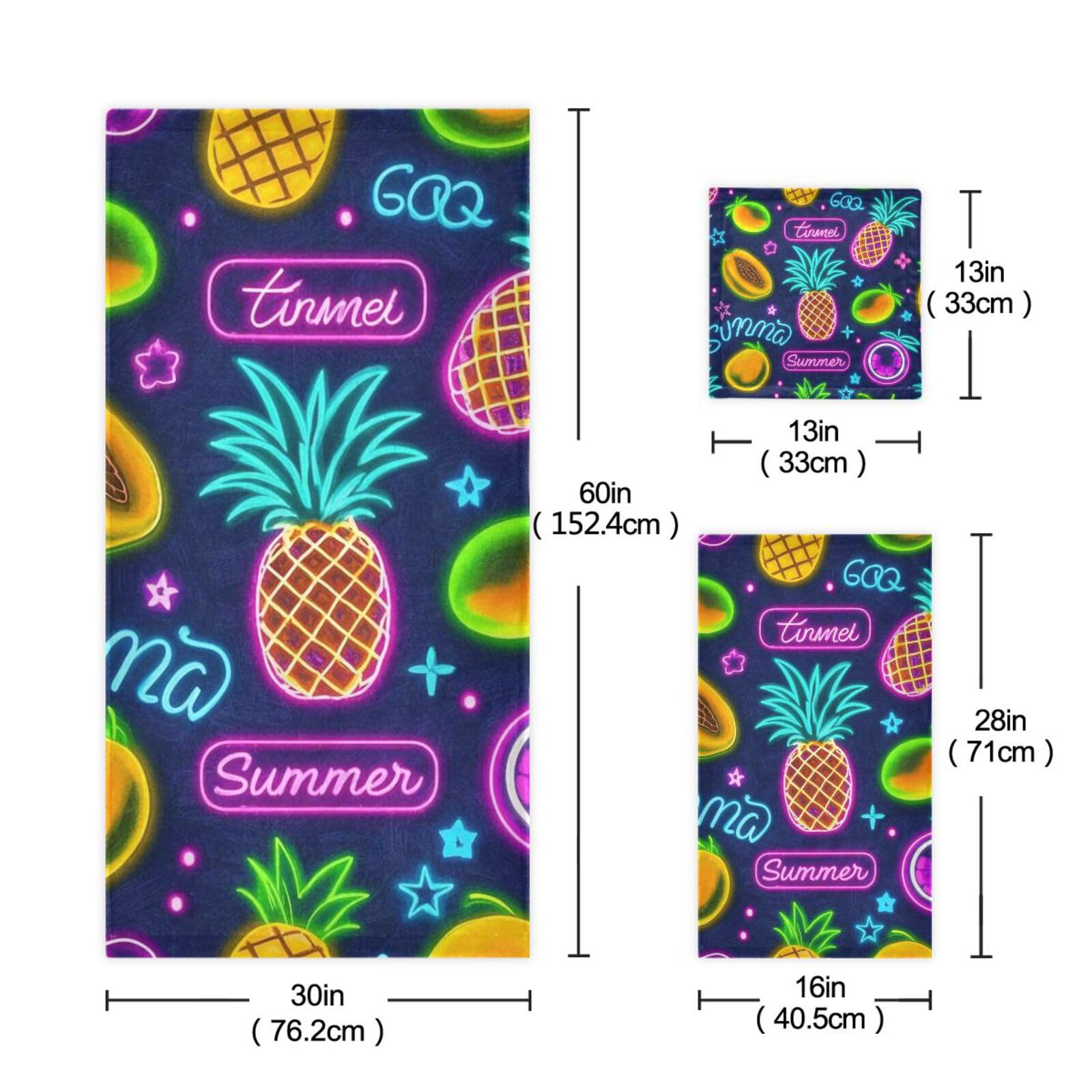 Letni neonowy owoc ananas owoce czyszczenie ręczników do twarzy zestaw 3 sztuk, 1 ręcznik kąpielowy 1 ręcznik do rąk 1 myjka do kuchni łazienki jogi siłowni