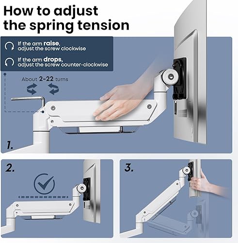 Miniatura 5 de Brazo de monitor resistente de 24-57 pulgadas, hasta 59.4 libras, soporte de escritorio único para TV y pantalla ultraanchos, soporte de monitor