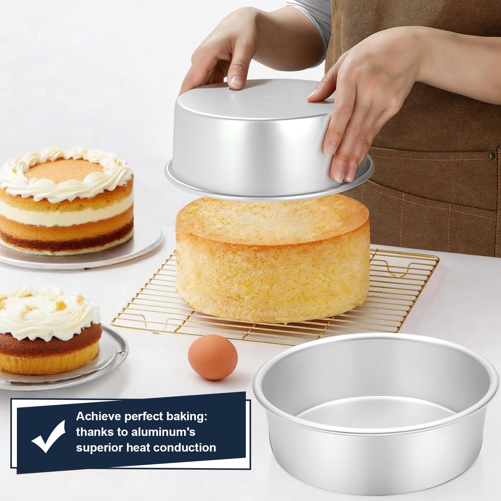 Backform Rund 3er Set Ø 15/20/26 cm, Runde Kuchenformen aus Eloxiertem Aluminium für Backen, Silber