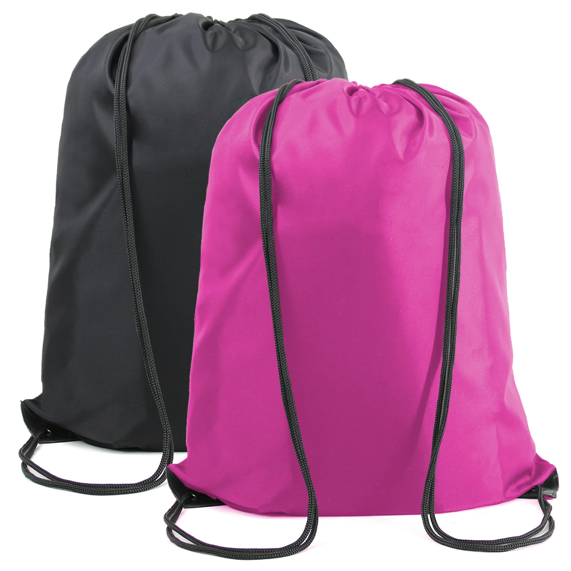 BeeGreen Black Pink Drawstring Backpack Bags Bulk 2 Pack X-Large 22.4" L x 17.5" W Sports Cinch Sack Gym String Bags Machine Washable Heavy Duty String Backpack For Men Women