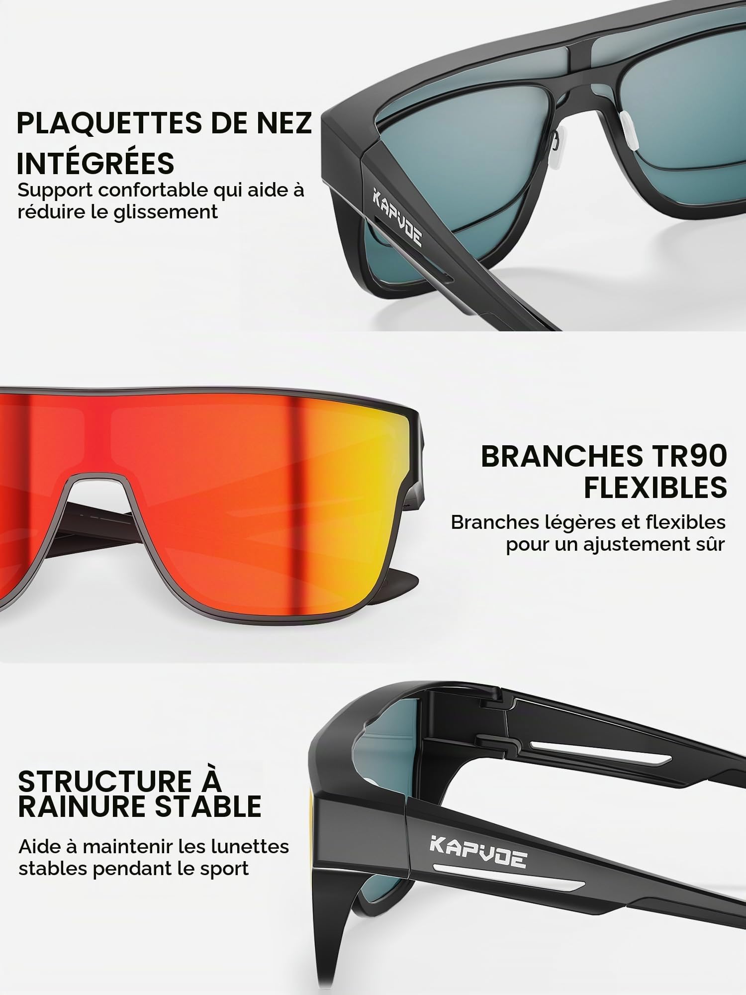 KAPVOE K216 Surlunettes de Soleil Photochromique ou à Verres Colorés | Lunettes de Soleil Superposable Protection UV400 TR90 Cadre pour Cyclisme Conduite Sport et Loisirs