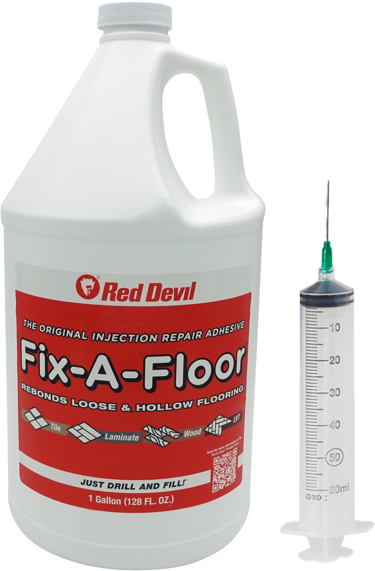 The Original Fix-A-Floor Loose Tile Repair Adhesive - Tile, Marble, Stone, Wood - Easy DIY Repair – Versatile Compatibility - 1 Gallon Jug – Comes with a Syringe Applicator