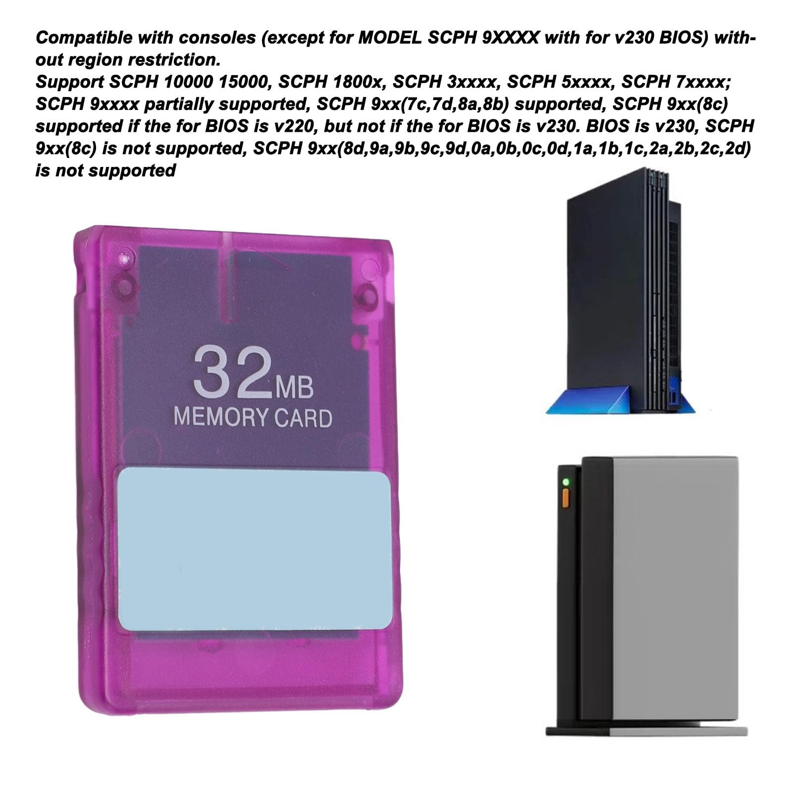 Karta Pamięci do Gier na konsolę PS 2, Bezpłatny Adapter Karty Pamięci Mcboot V1.953, Obsługa SCPH do Gier Retro, Karta Programu ładującego OPL HD Plug and Play (fioletowy)