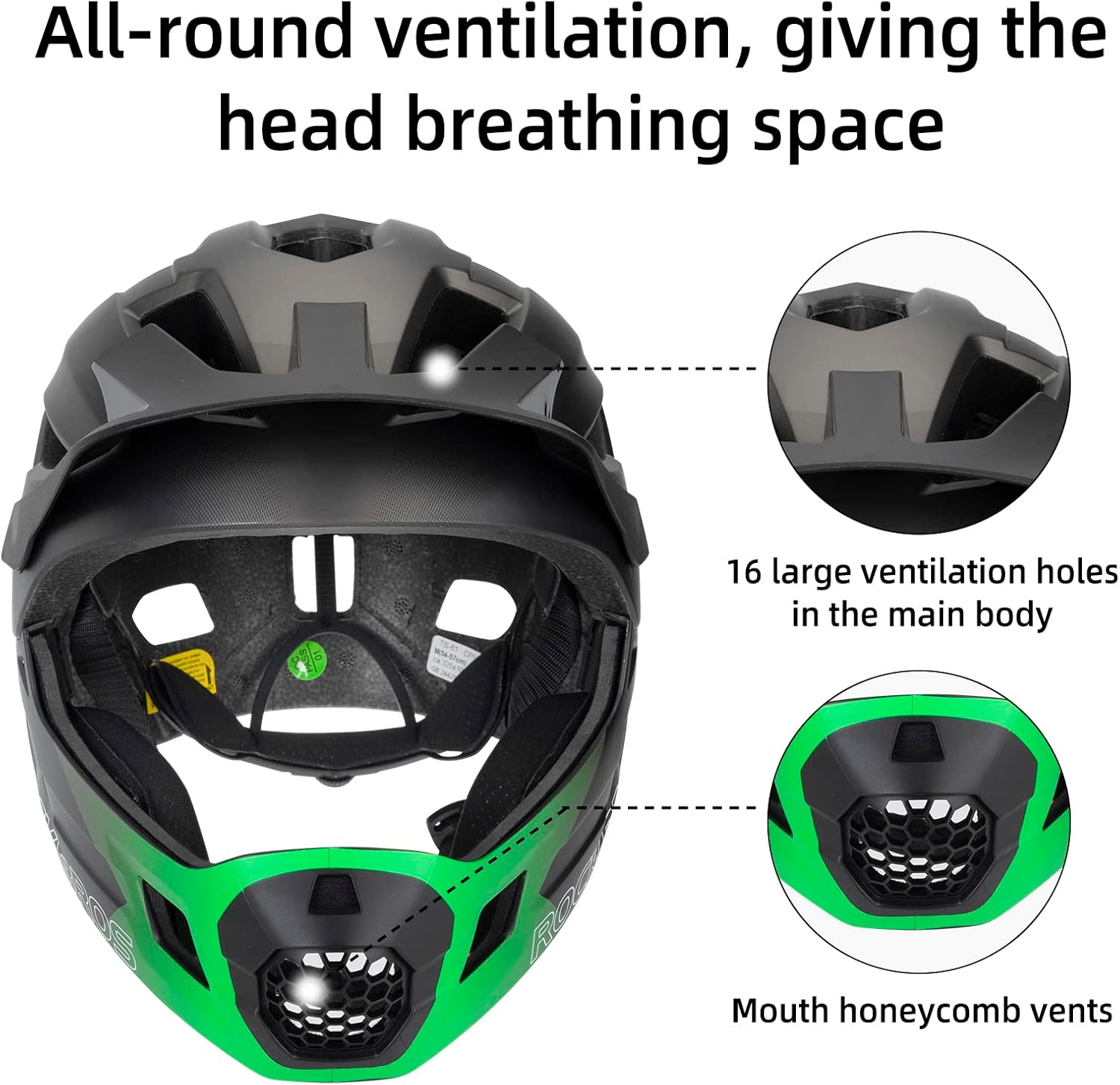 ROCKBROS Kids Full Face Helmet Kids Bike Helmets Lightweight Toddler Mountain Bike Helmet Detachable for MTB BMX Skating Cycling Scooter Safety Bicycle Helmets for Youth Child Boys Girls Ages 3-16