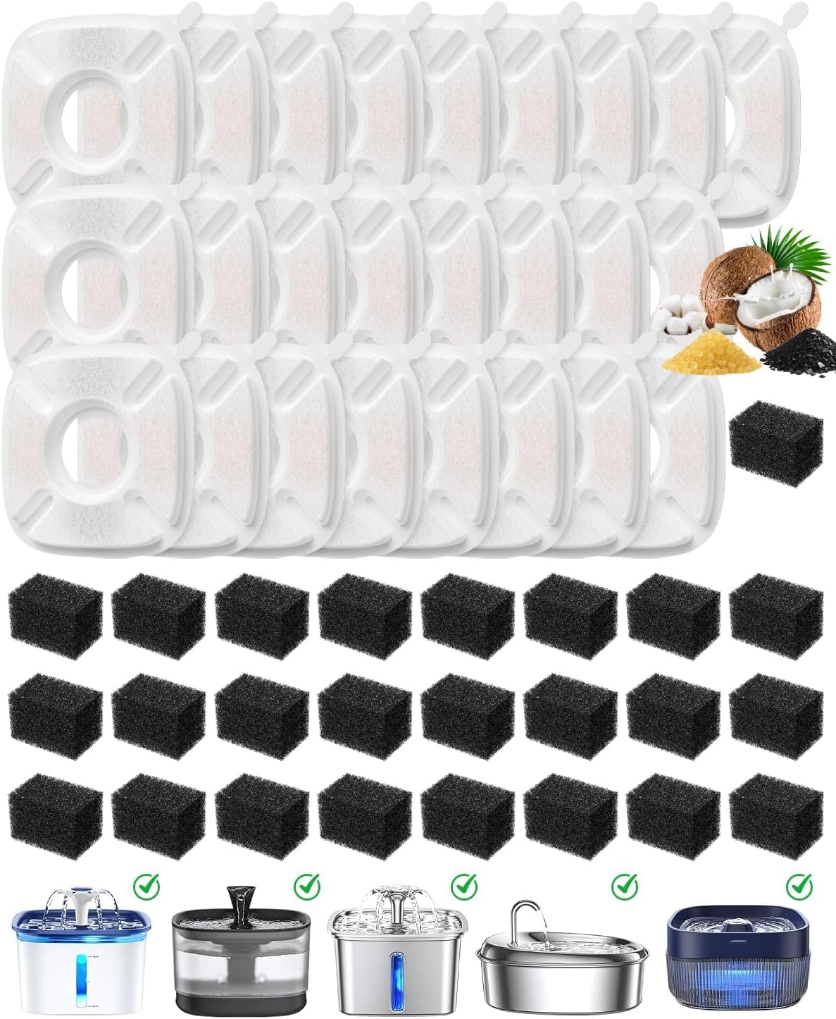 50 filtros de fuente de agua para gatos Veken de 95 onzas2.8 L, 67 onzas, 85 onzas, 135 onzas, fuente de agua para perros, dispensador automático de