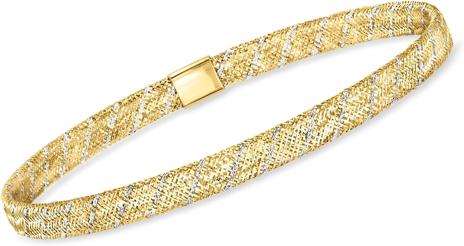 Ross-Simons Italian 10kt 2-Tone Gold Mesh Stretch Bracelet