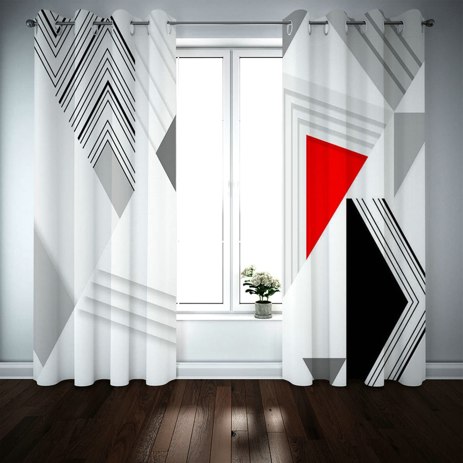 Daesar Poliestrowa zasłona 137 x 183 cm, obróbka okienna do salonu, geometryczny wzór 3D, termiczne, zasłony zaciemniające, szaro-białe, czerwone, czarne zasłony do sypialni, 2 panele
