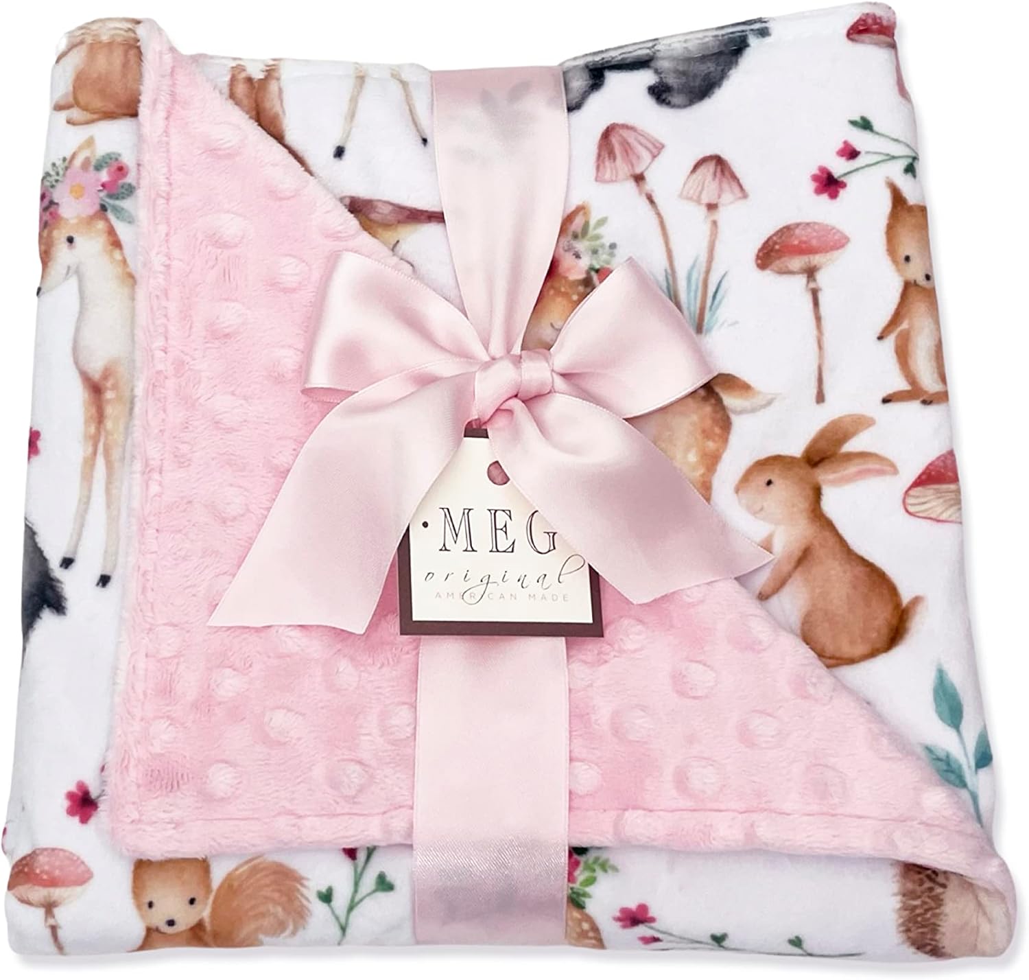 MEG ORIGINAL Minky Baby Girl Blanket, Sweet Darlings, Woodland Animals Stroller Blanket