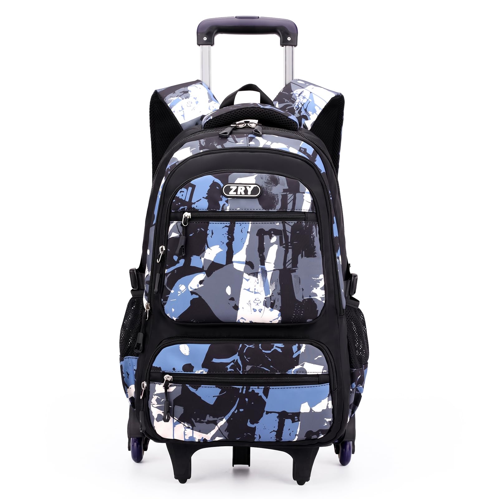 Amythe Sac à Dos à Roulette pour Garcon, 40 Litres Cartable Garcon Collège et Primaire Adapté aux 10 ans et Plus, Sac D'école de Voyage Loisir Élégant pour Homme avec Chariot, Noir
