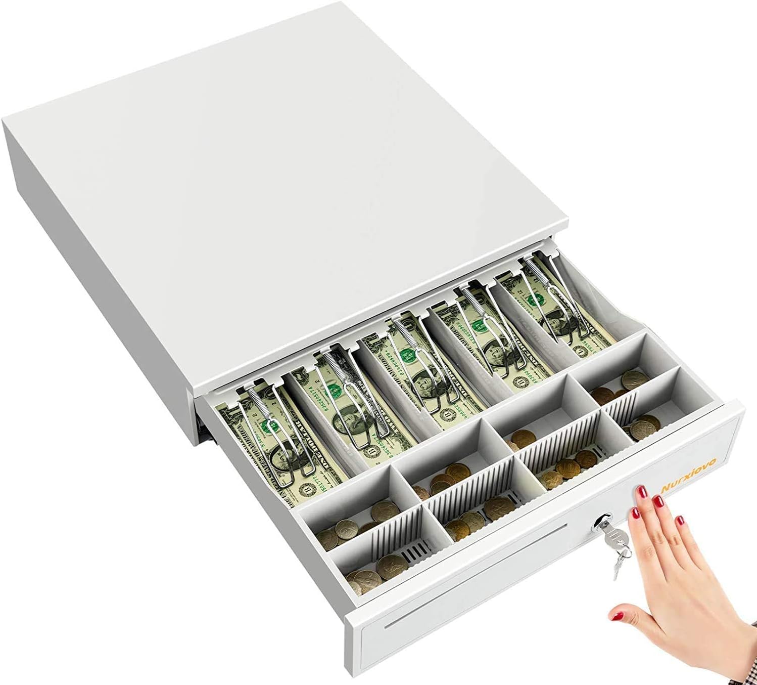 Cash Register Drawer - 16 Inch Money Box 5 Bill 8 Coin Removable Coin Tray Lock/POS Machine RJ11/RJ12 Interface/Key-Lock, Grey