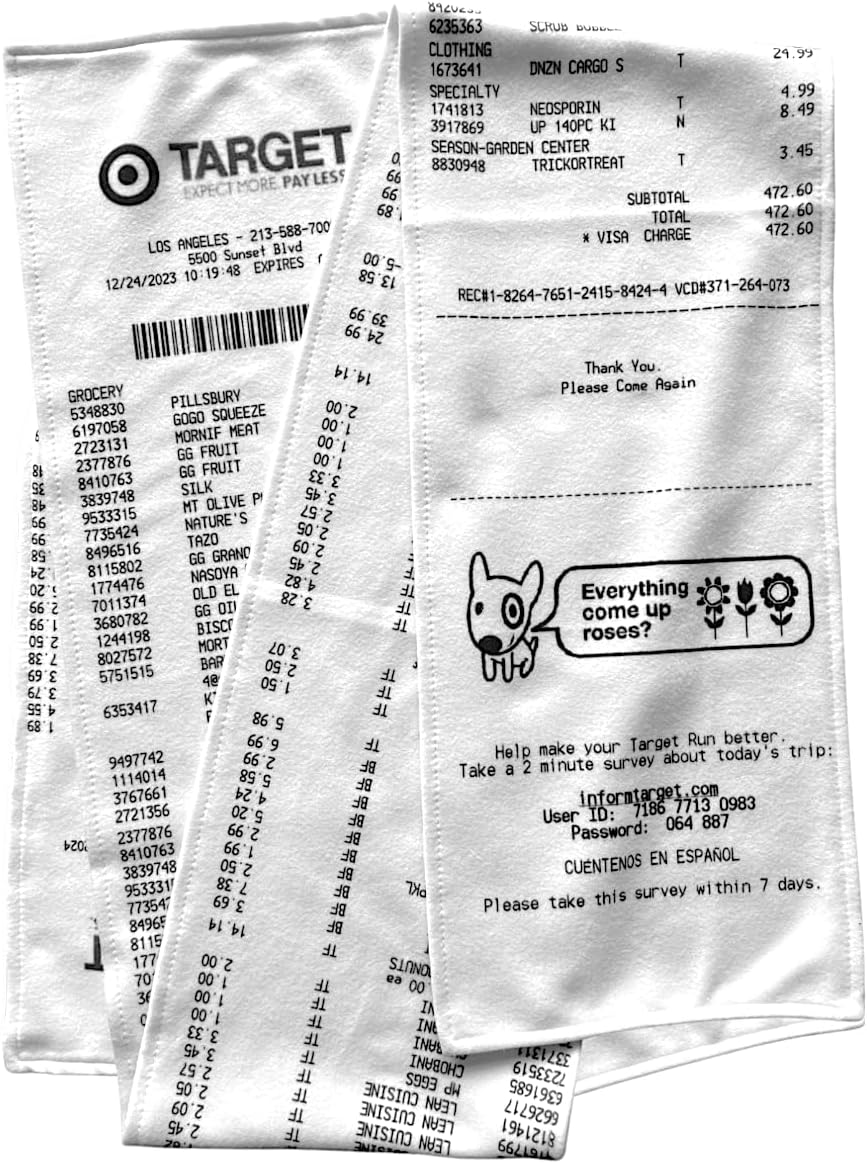 Target Receipt Scarf, Double Sided, Hilarious 100% Fleece Scarf. Looks Like a Real Target Receipt - Image 2