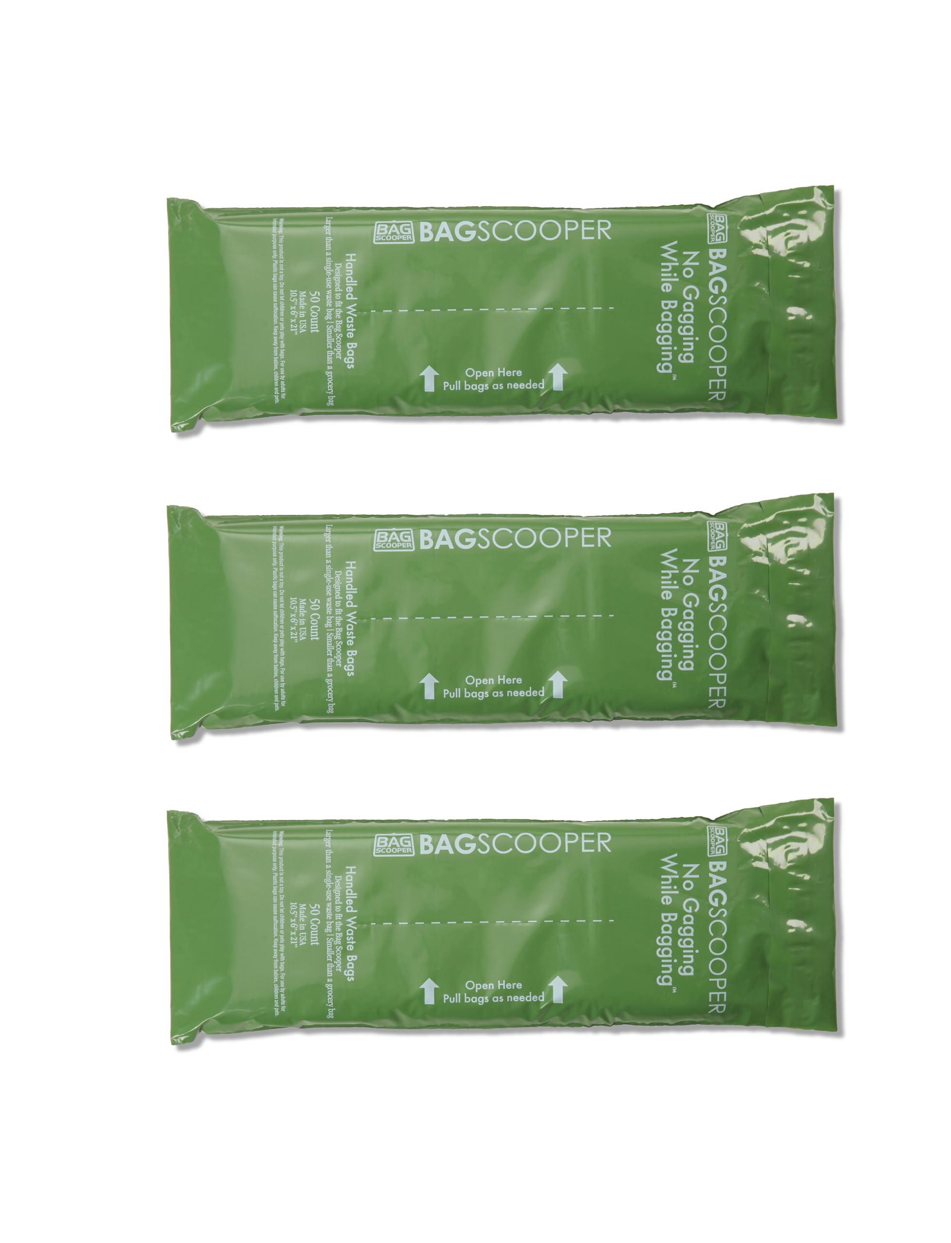 BAGSCOOPER Large Dog Waste Bags 3 Pack 150 Count with easy-tie long handles, unscented, custom fit for Bag Scooper pooper scooper