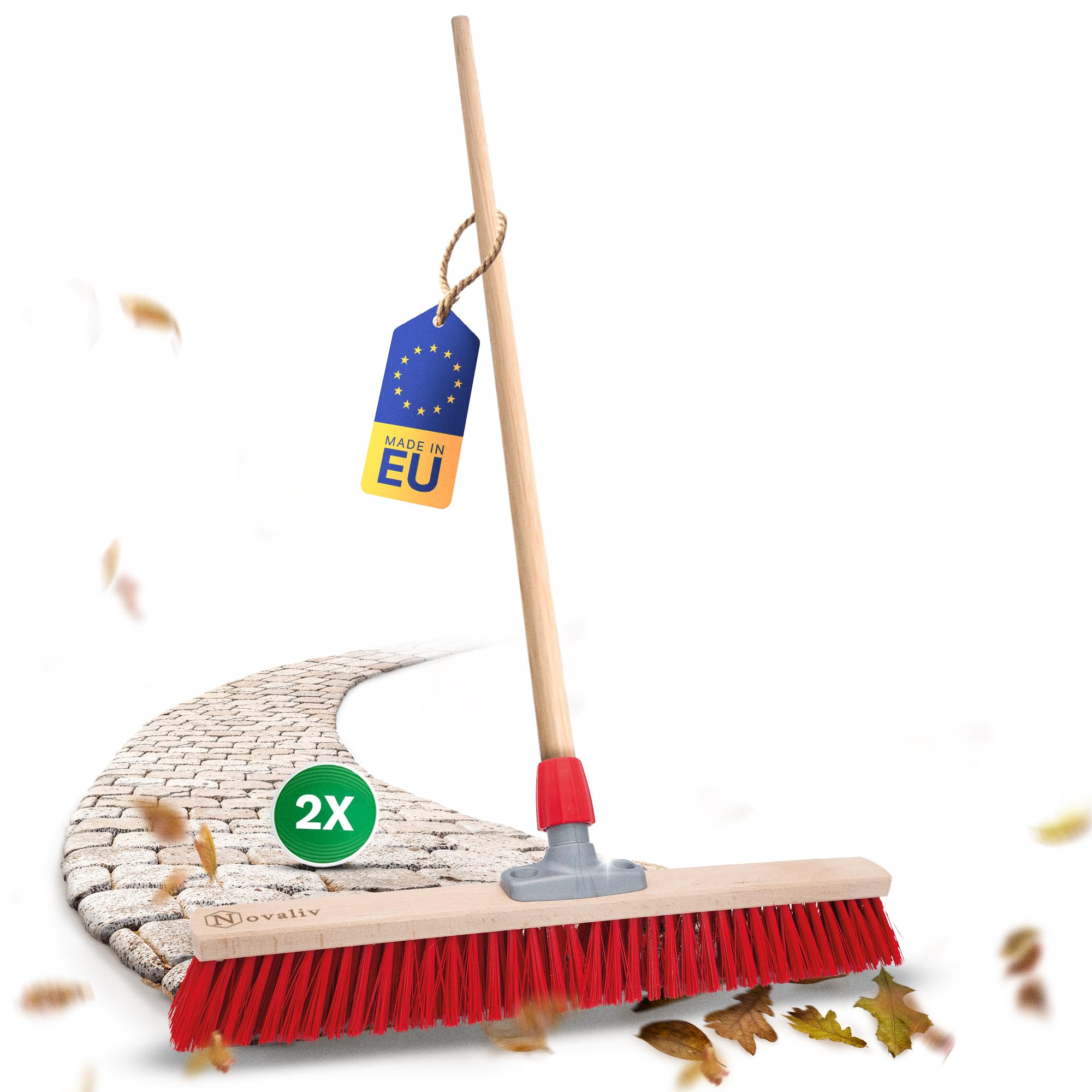 Novaliv 2 scope con manico da 60 cm, in legno, in elaston, colore rosso, per uso esterno