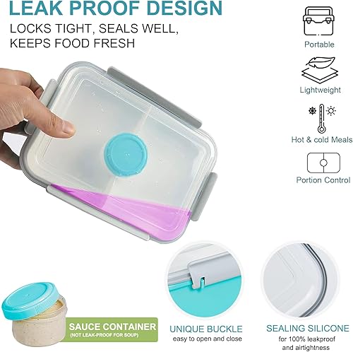 Miniatura 3 de Paquete de 3 cajas de almuerzo para ensalada, contenedor de almacenamiento de alimentos de 47 onzas Bento Box To Go con tapas, recipientes de