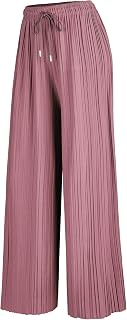 Women's Pleated Wide Leg Palazzo Pants with Drawstring