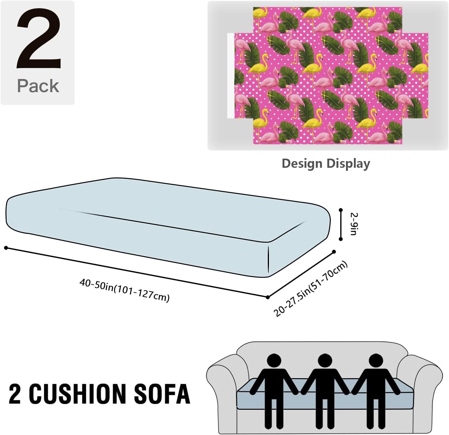 Tropical Flamingo Dots Loveseat Covers Couch Covers for 2 Cushion Couch, 2-Piece Stretch Sofa Slipcovers Anti-Slip Washable Furniture Protectors for Dogs Pets