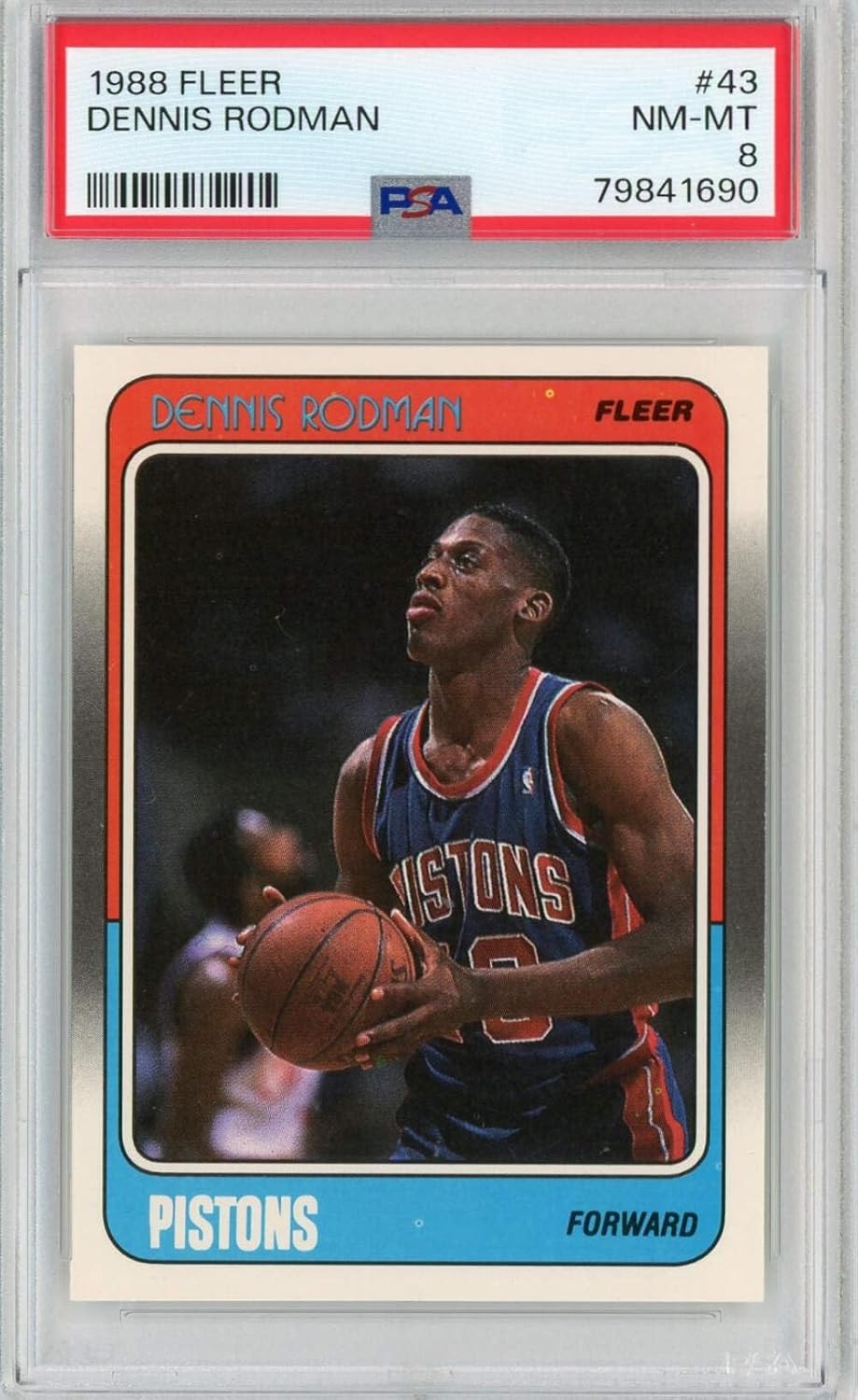 Graded 1988 Fleer Dennis Rodman #43 Rookie RC Basketball Card PSA 8 NM-MT