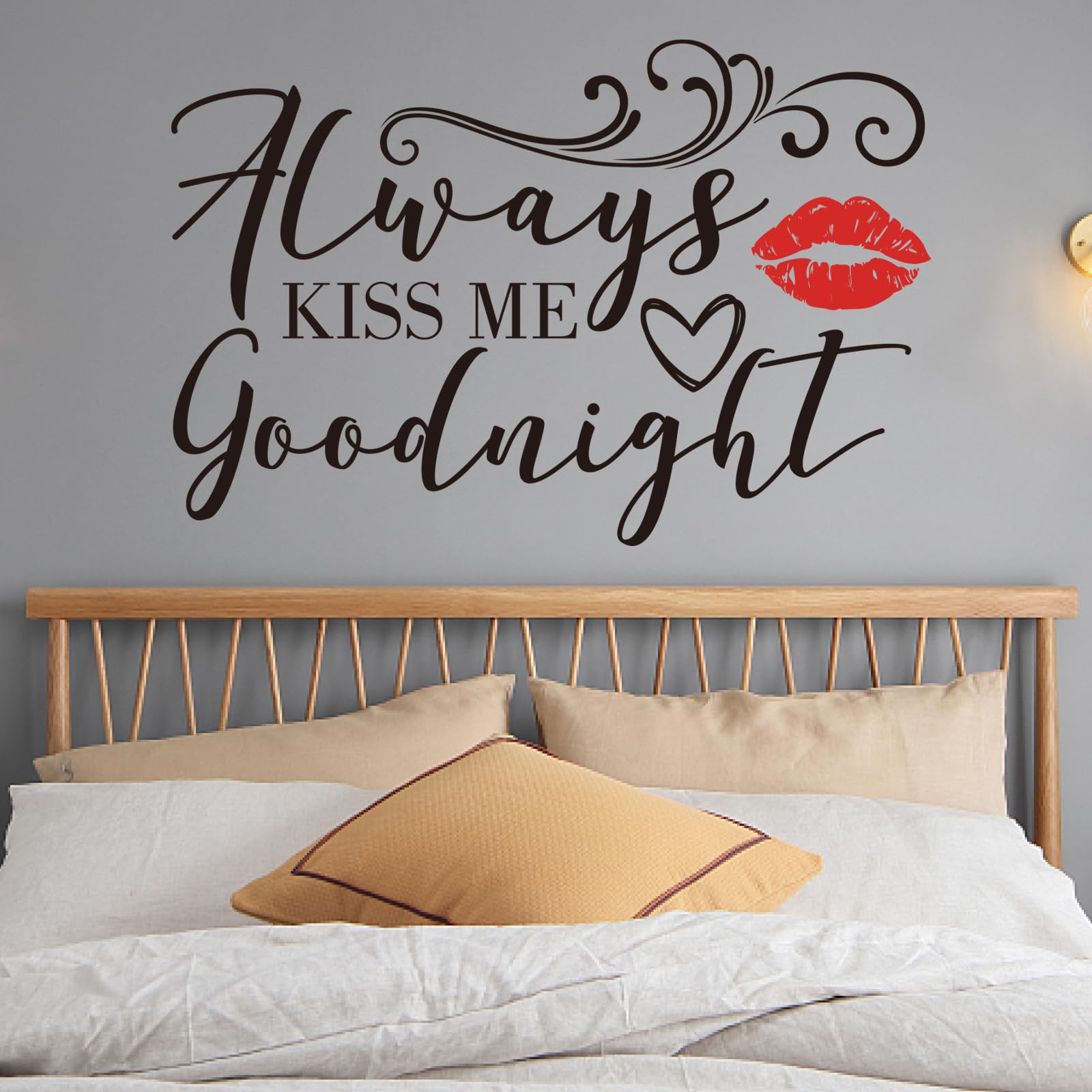 PLIGREAT 2 Sheets Romantic Red Lip Wall Sticker Always Kiss Me Goodnight Quotes Wall Decals Love Art Letters Removable Stickers for Bedroom Living Room Bathroom Decor Couples Home DIY Indoor Art Decor