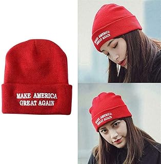 アメリカを再び素晴らしいものにするドナルドトランプニットスカルキャップハットビーニー、ユニセックスフリップソリッドカラースカルニットハット、ウィンタービーニーハット3D刺繍ハット